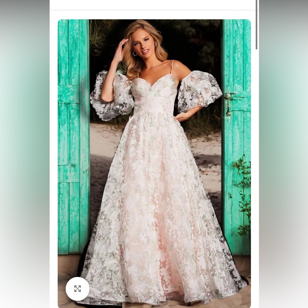 NWT Jovani Light Pink Floral A Line 37531 Gown 12 - Picture 2 of 13